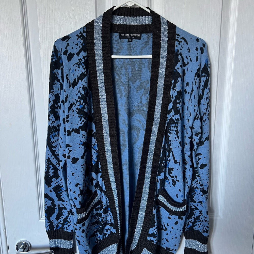 Central Park West Blue and Black Cardigan Sweater